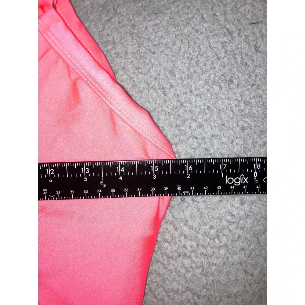 One Piece Swimsuit Women Large Neon Hot Pink Ruched V-Neck Twist Beach Poolside‎
